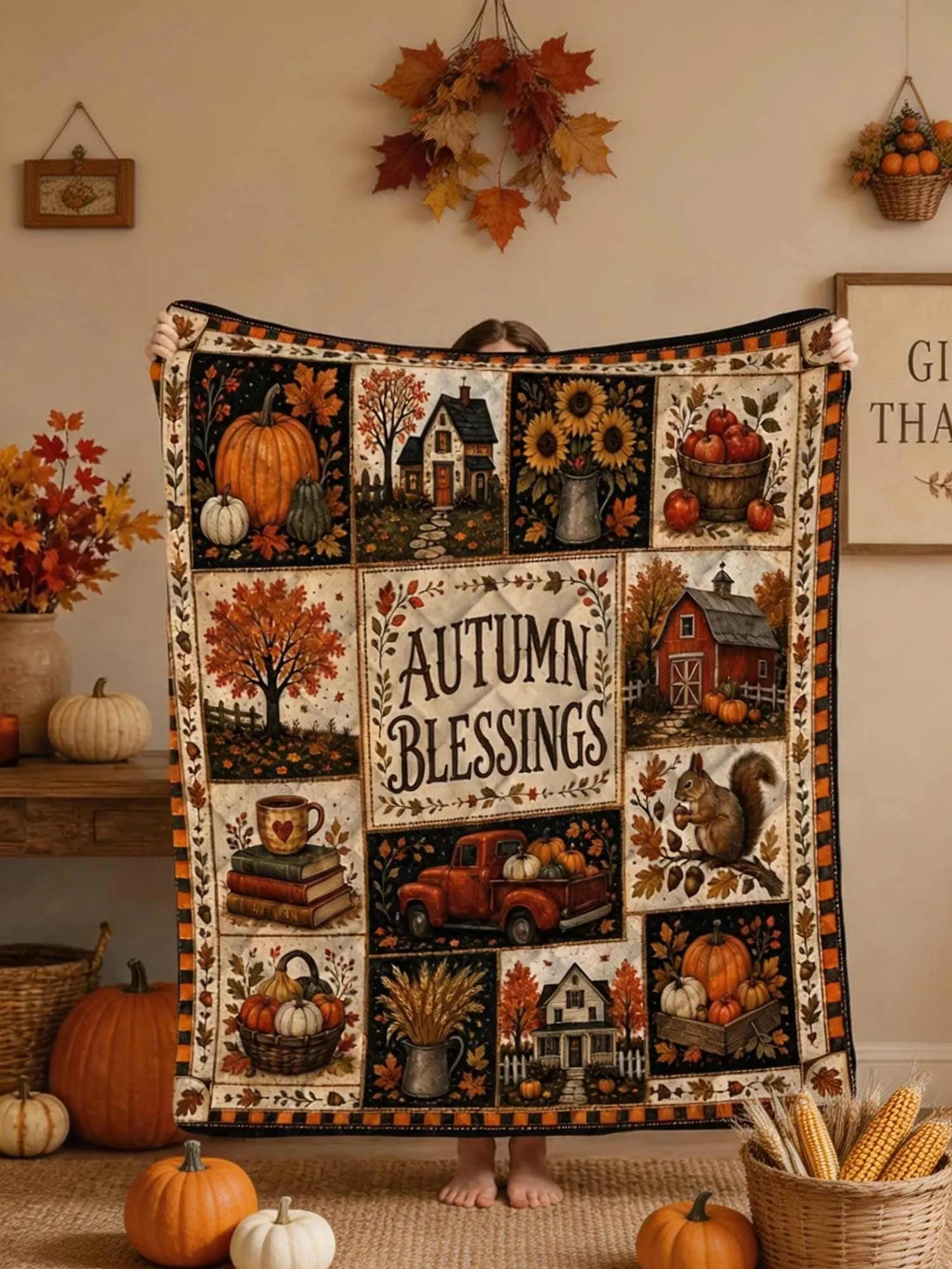 Autumn Blessings Harvest Patchwork Quilted 3‐Piece Bedding Set