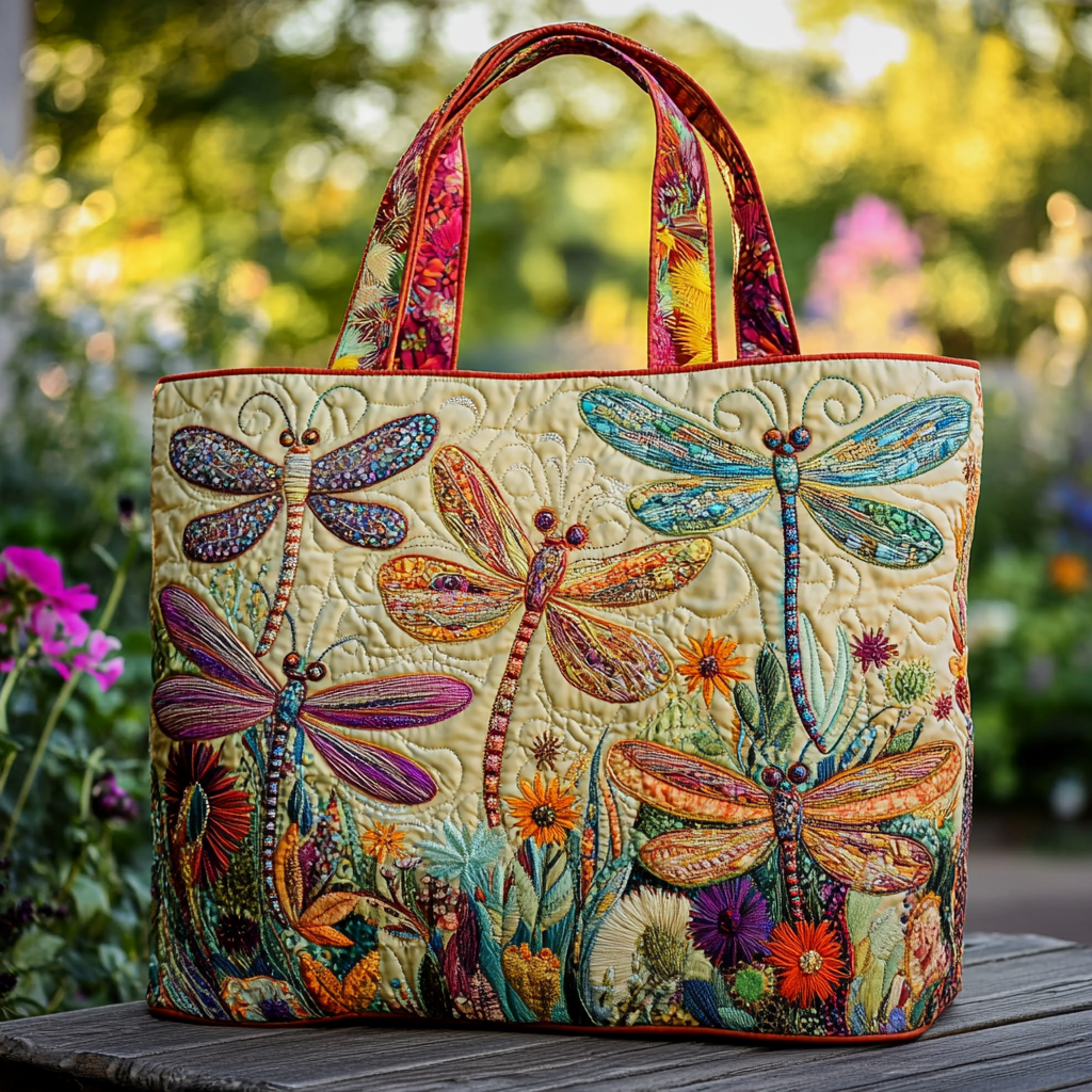 Mystic Dragonfly Quilted Tote Bag