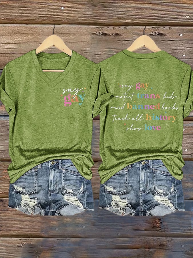 Women's Say Gay Protect Trans Kids Read Banned Book Teach All History Show Love Printed T-shirt