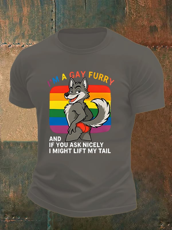 Men's I'm a gay furry Funny LGBTQ Pride Month Shirt