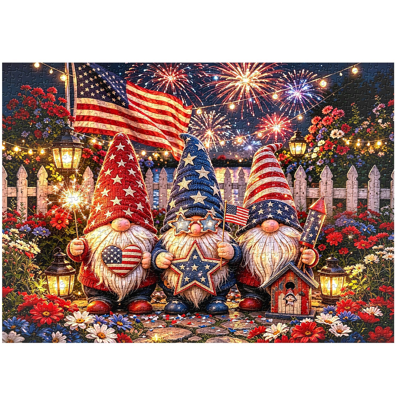 Firework & Flag Gnomes Jigsaw Puzzle 1000 Piece