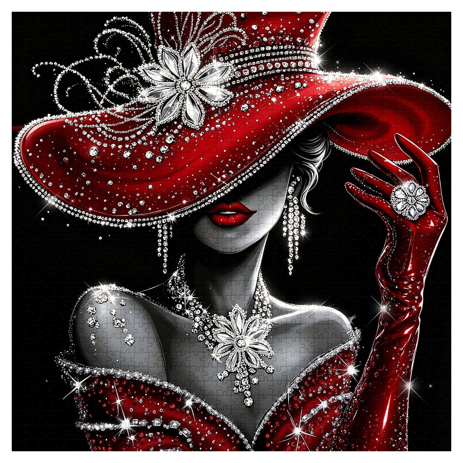 Lady in Red Diamonds Jigsaw Puzzle 1000 Pieces