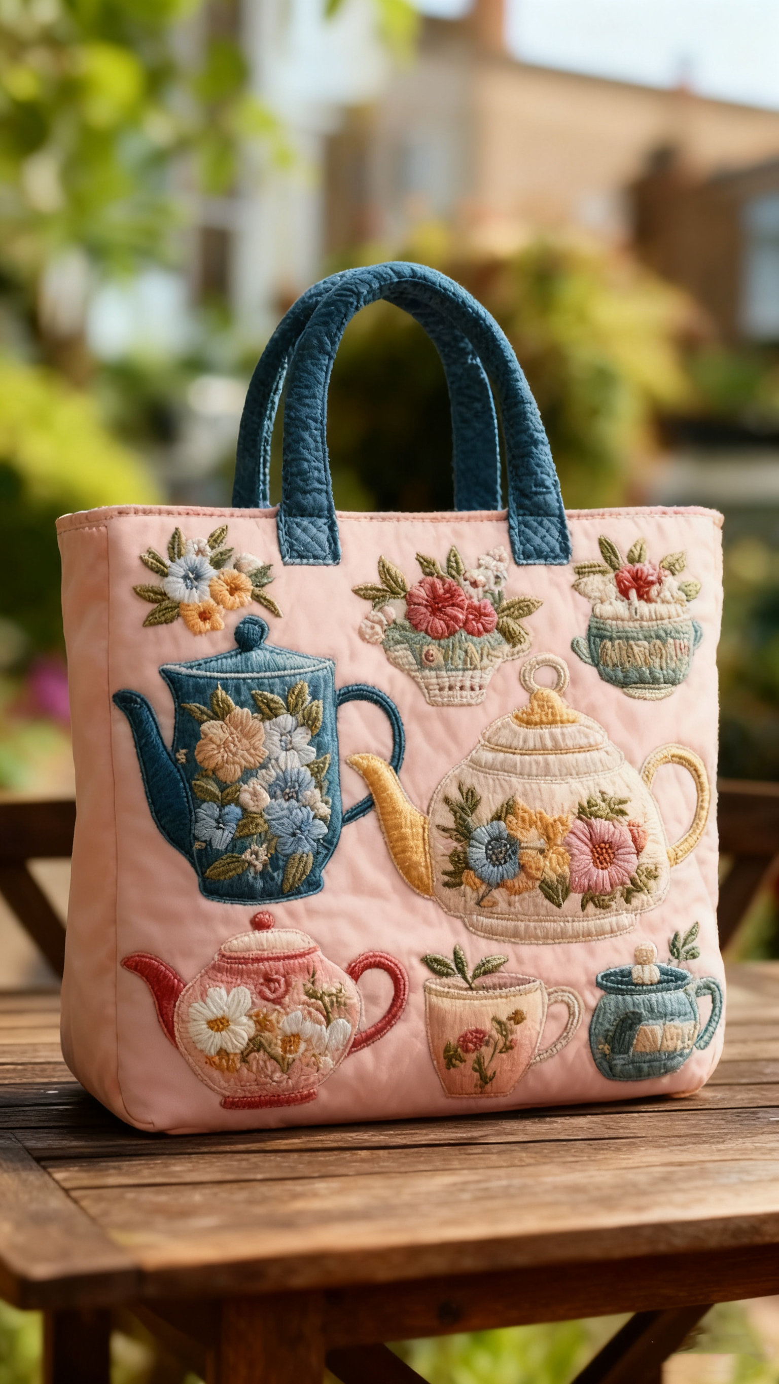 Floral Teapot Quilted Tote Bag 1024