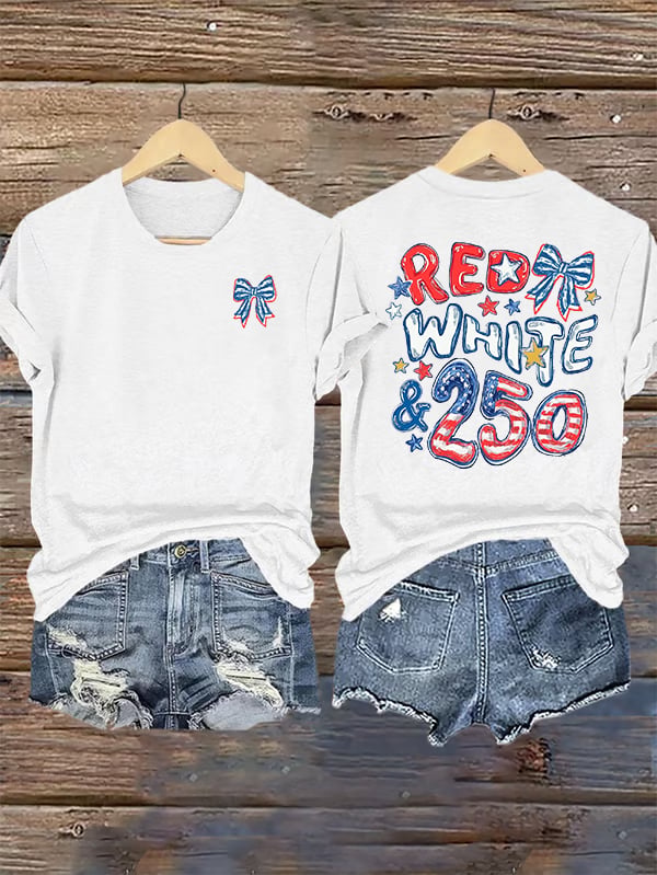 Women's RED WHITE &250 Print T-Shirt