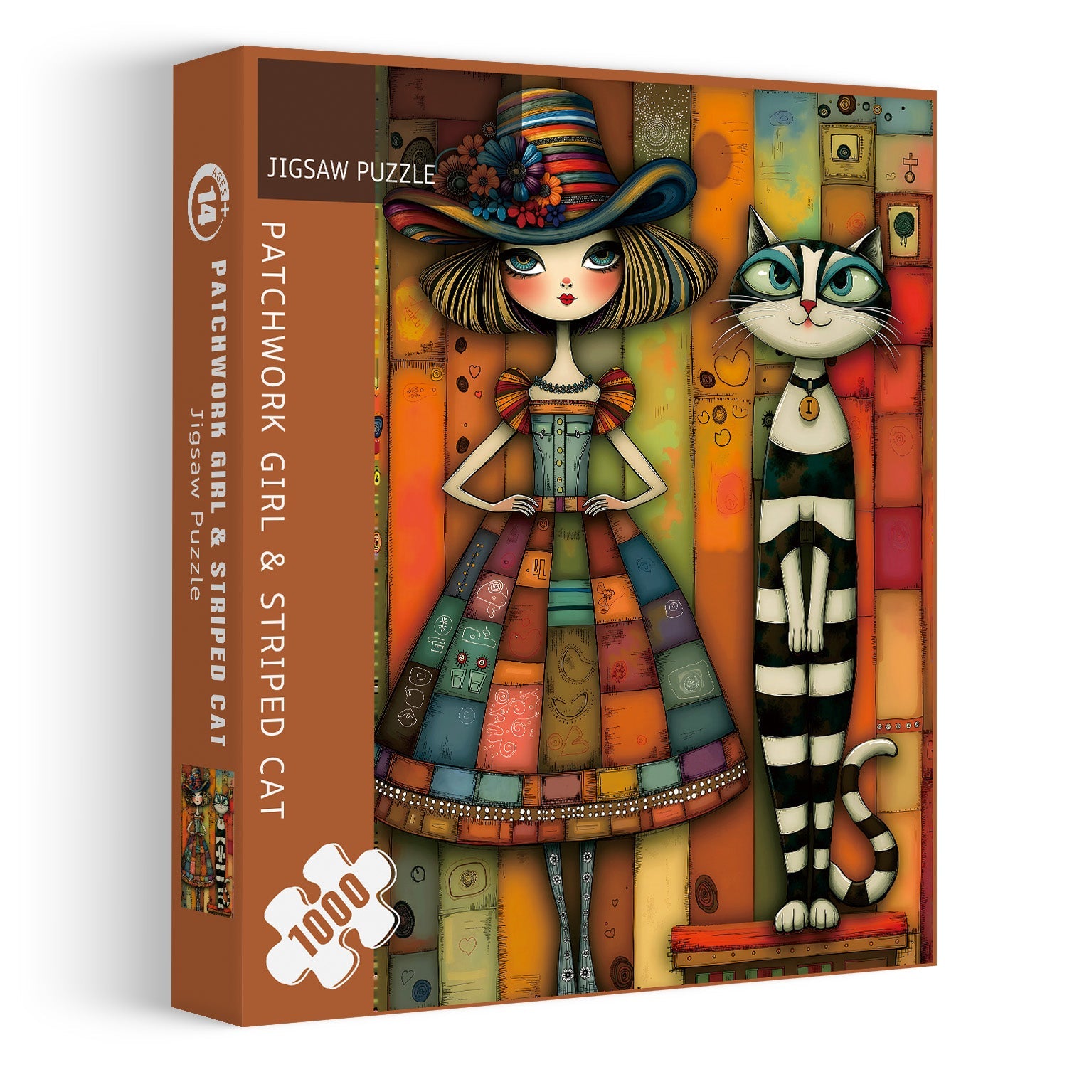 Patchwork Girl & Striped Cat Jigsaw Puzzle 1000 Pieces