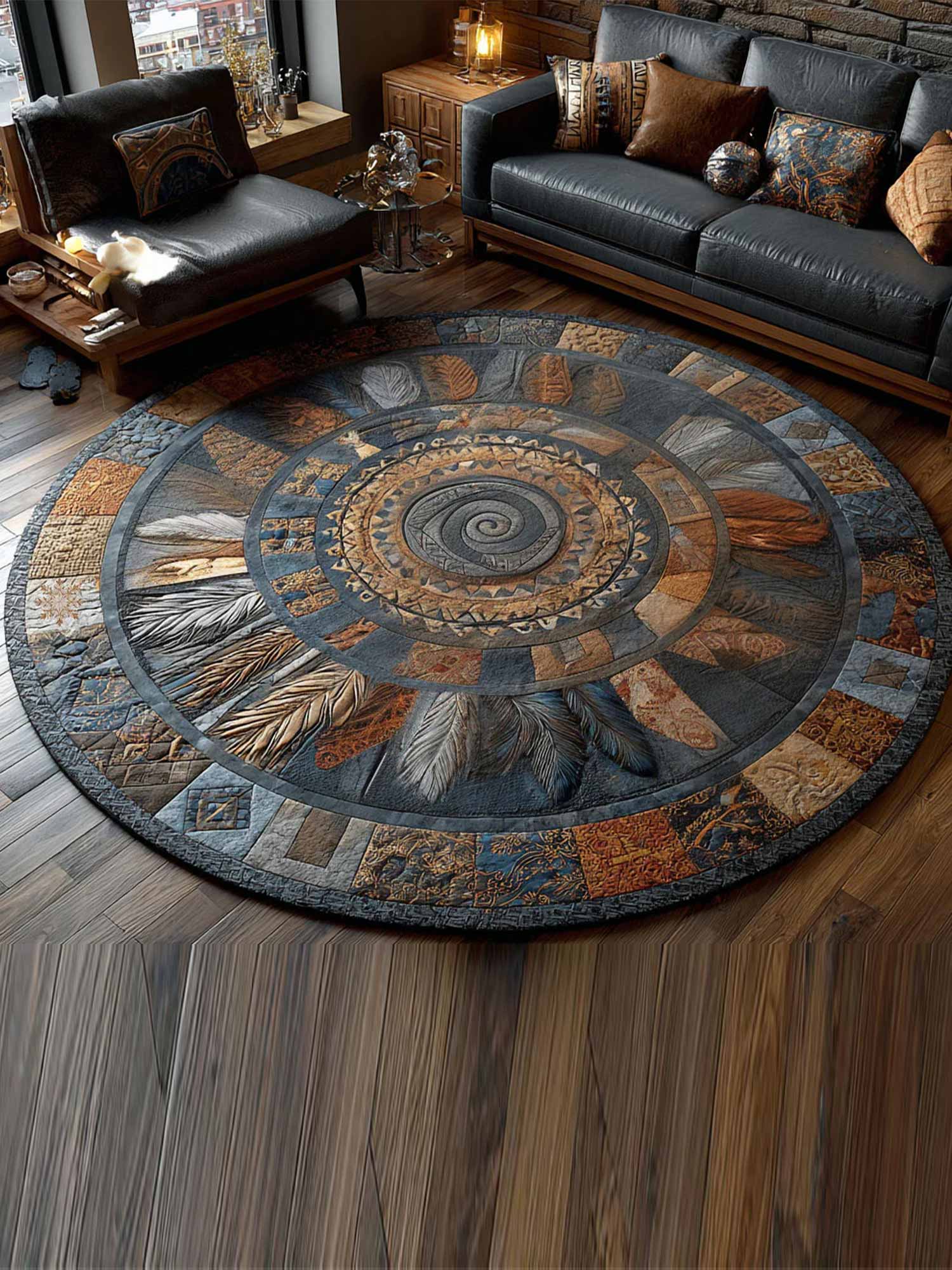 Ancient Feathers Quilted Christmas Round Mat