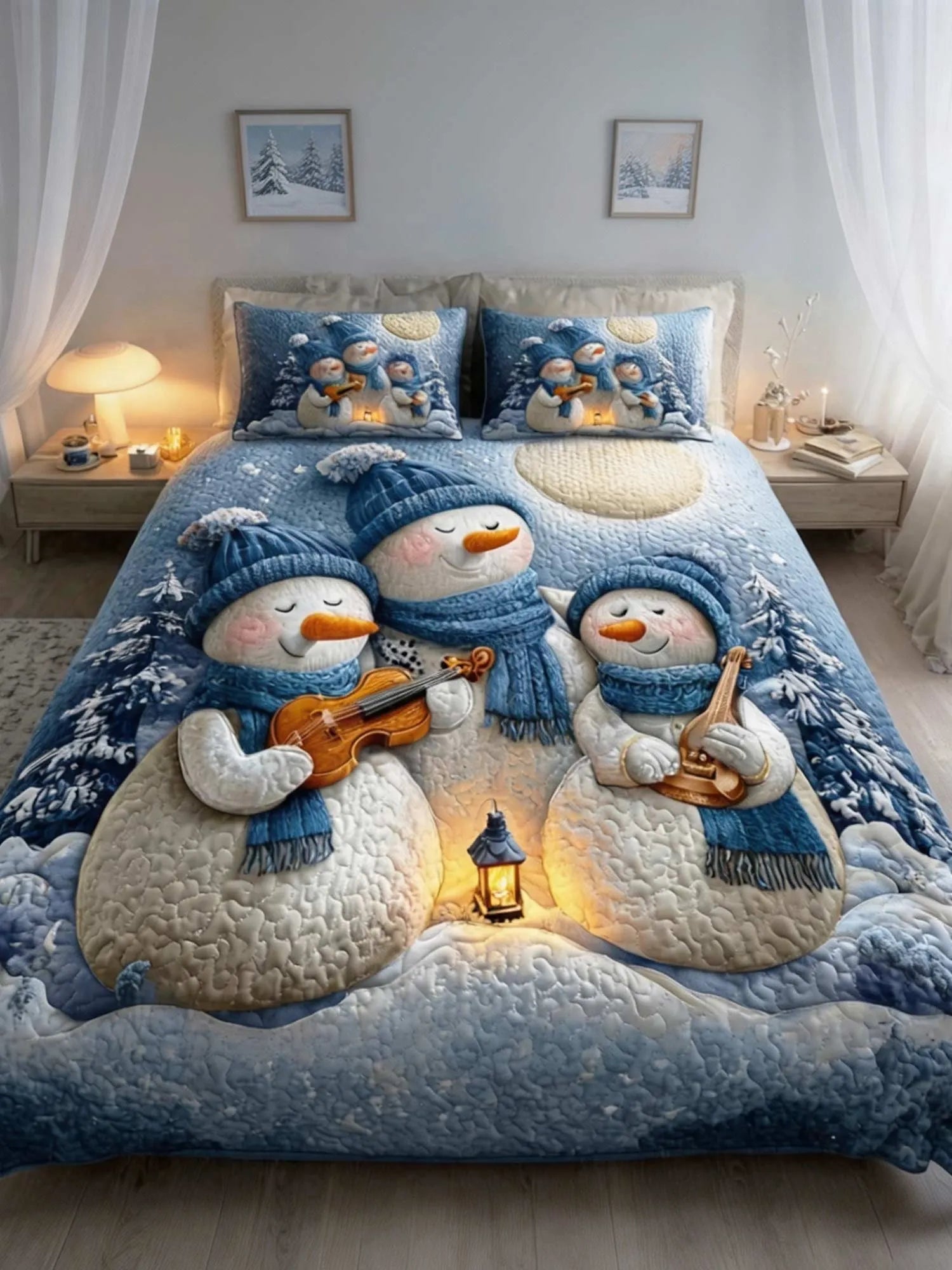 Snowmen Wonderland 3‐Piece Quilted Bedding Set