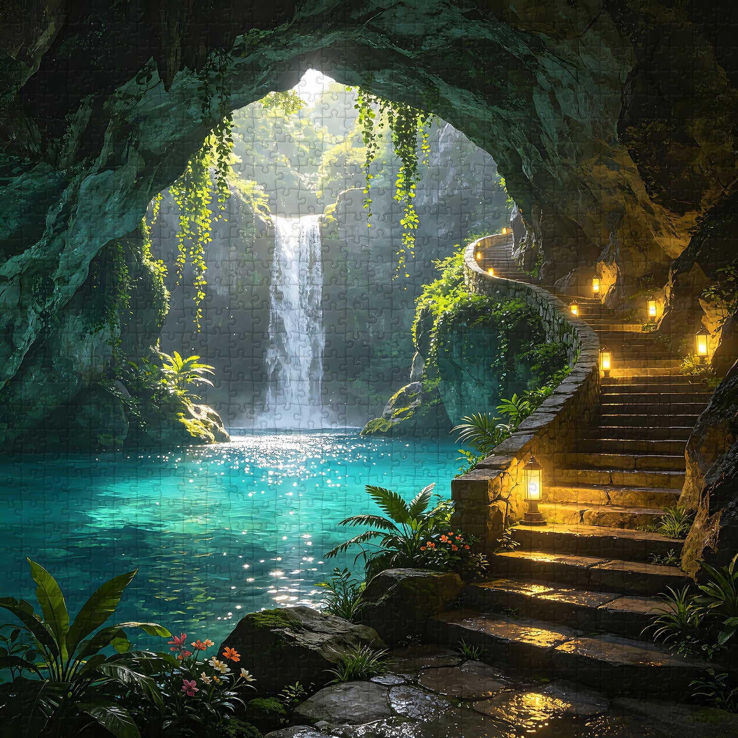 Turquoise Pool Grotto Jigsaw Puzzle 1000 Pieces