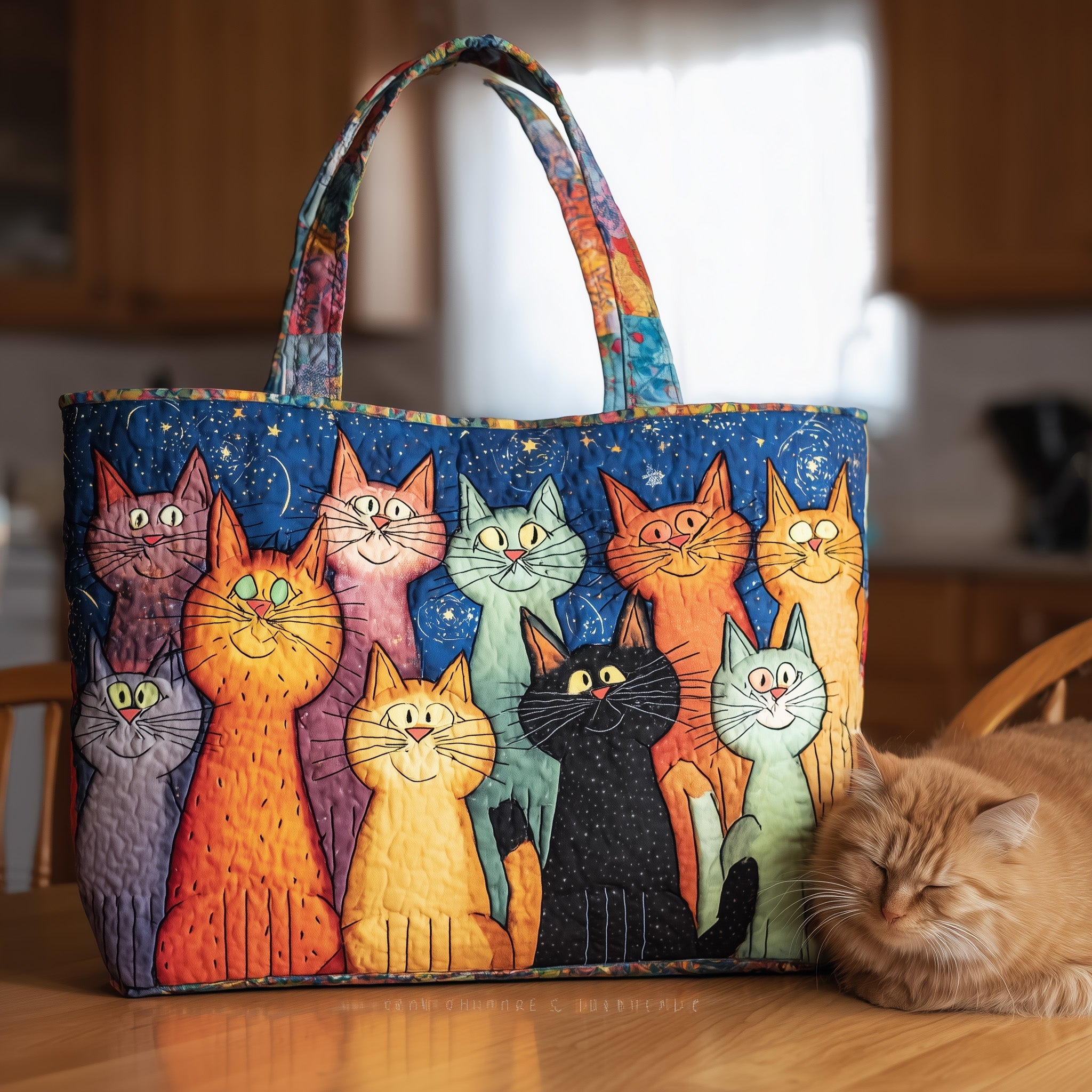 Funky Cat Quilted Tote Bag GFTOTL4398