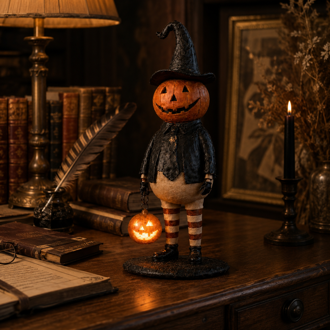 Vintage Lighted Pumpkin Witch Figurine