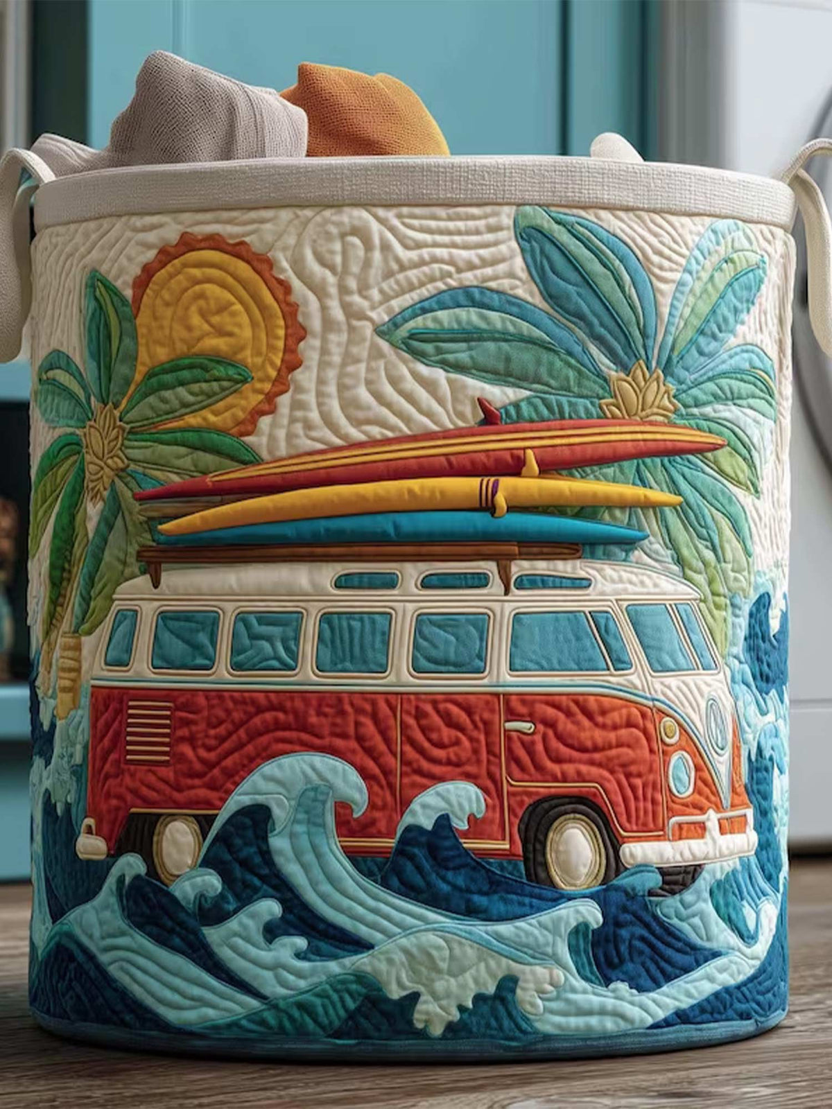 Palm Cruise Quilted Laundry Basket
