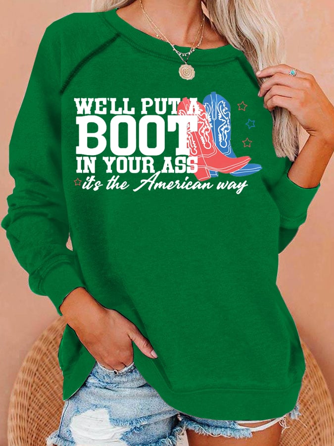 Women's Courtesy of the Red, White and Blue Cowboy Print Casual Sweatshirt
