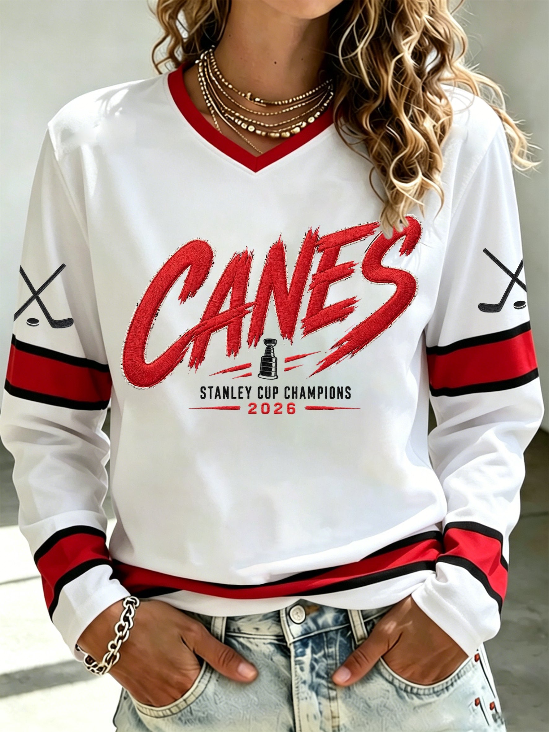 Women's Retro Ice Hockey Champs Print T-Shirt