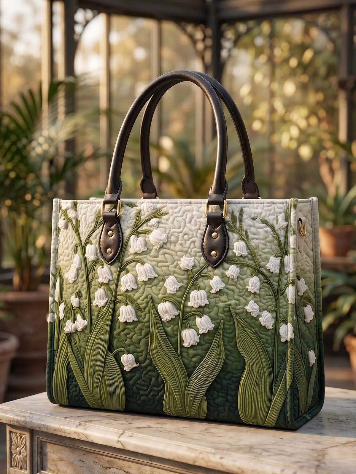 Lily Of The Valley Quilted Leather Strap Bible Handbag