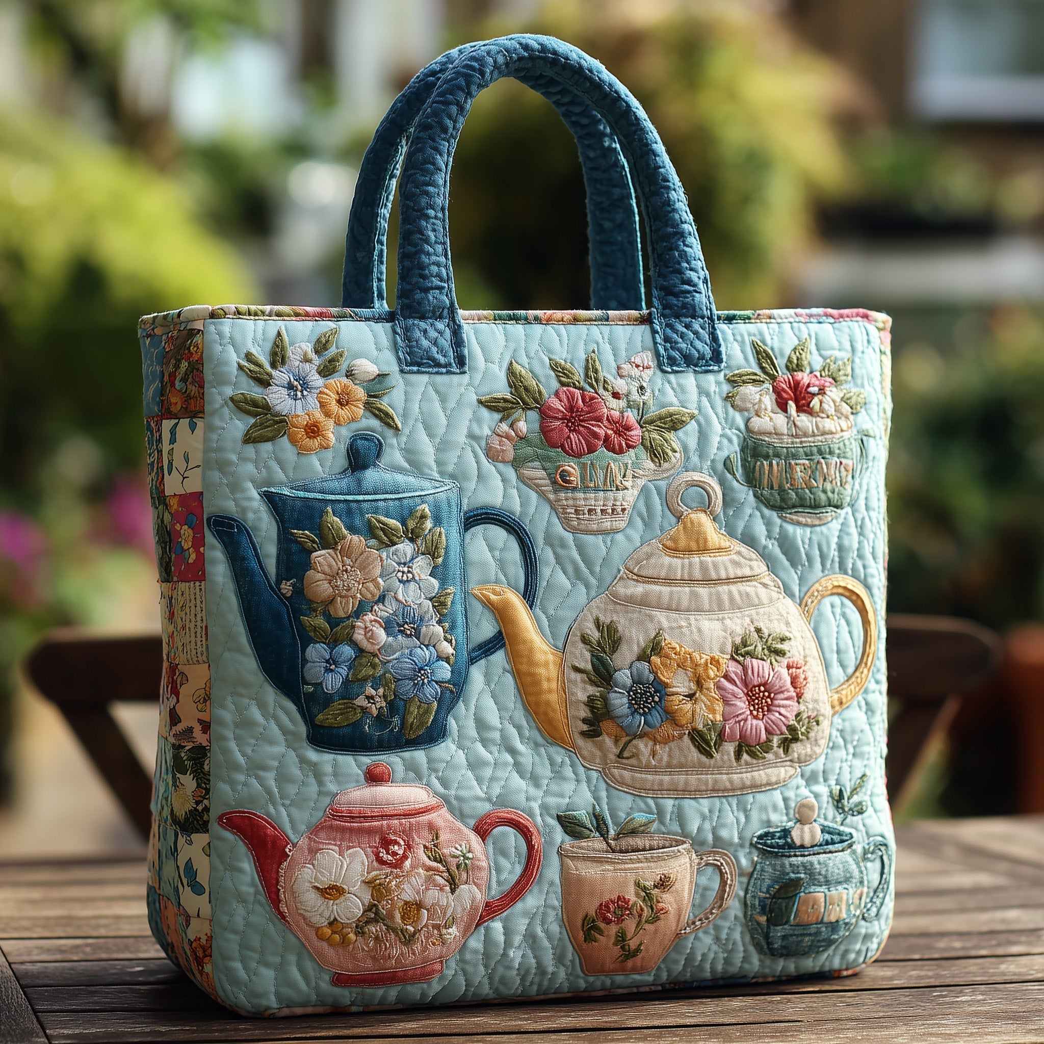 Floral Teapot Quilted Tote Bag GFTONL5619