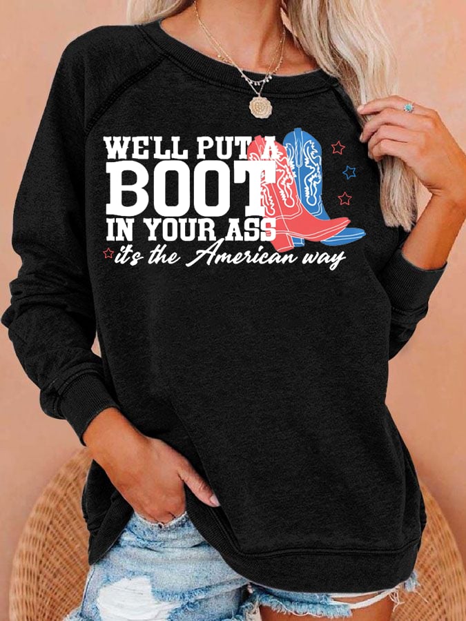 Women's Courtesy of the Red, White and Blue Cowboy Print Casual Sweatshirt