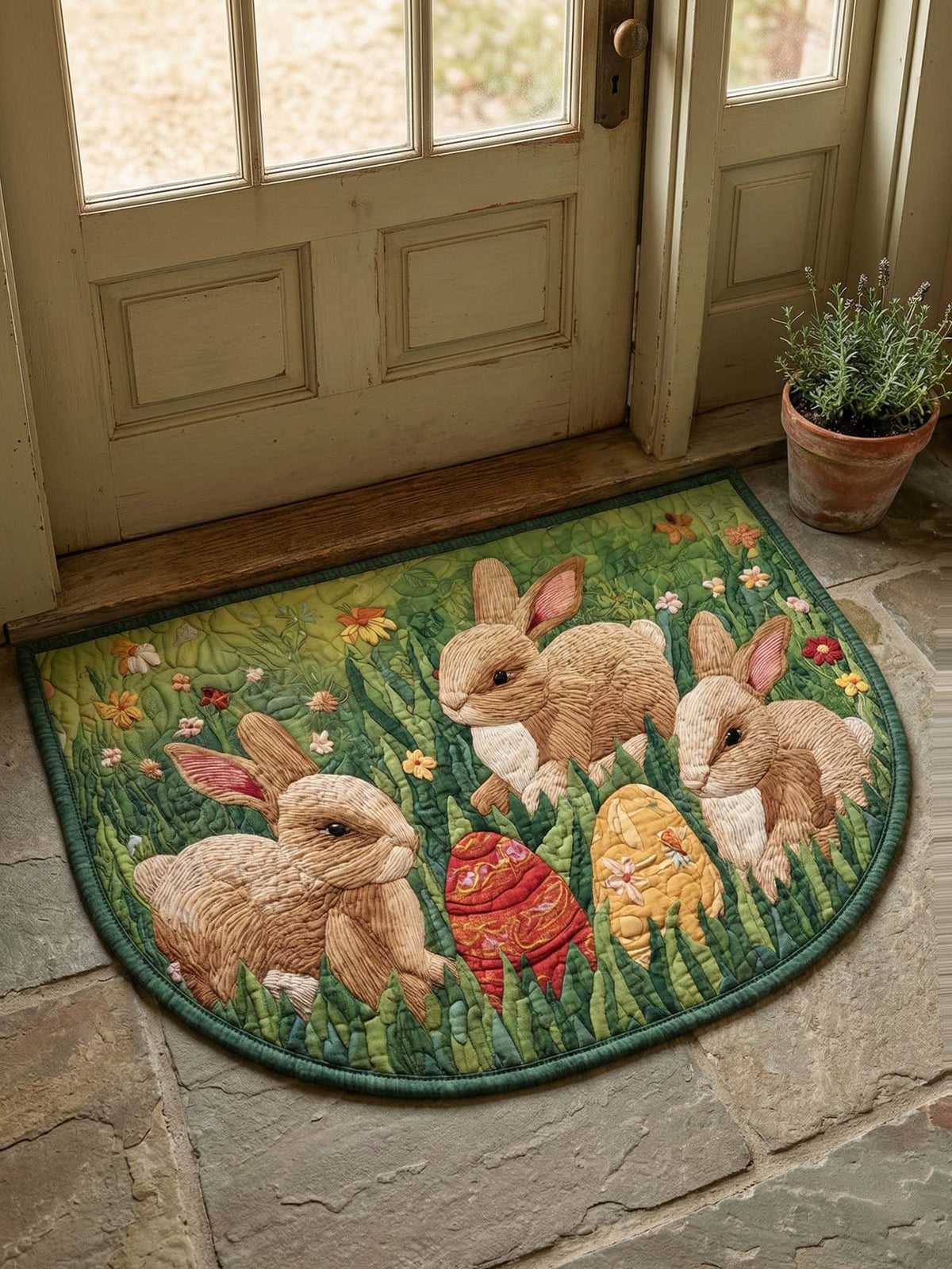 Easter Bunny and Egg Quilted Welcome Mat