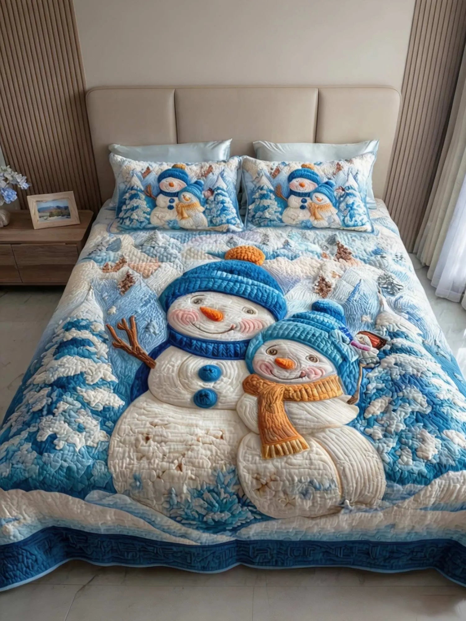 Snowmen Wonderland 3‐Piece Quilted Bedding Set