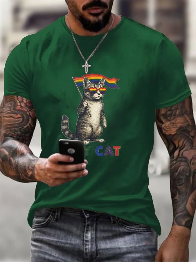 Men's Gay Month Rainbow Print Casual Crew Neck T-Shirt