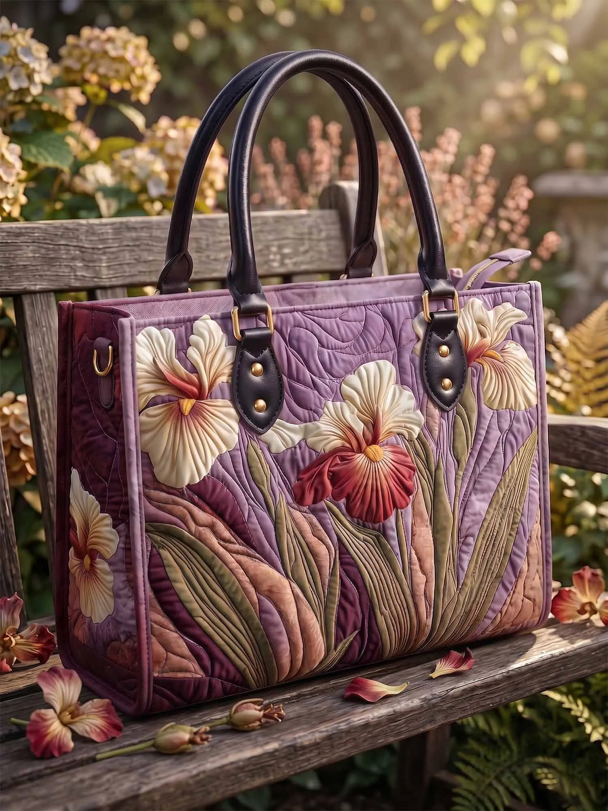 Iris Floral Quilted Leather Strap Bible Handbag