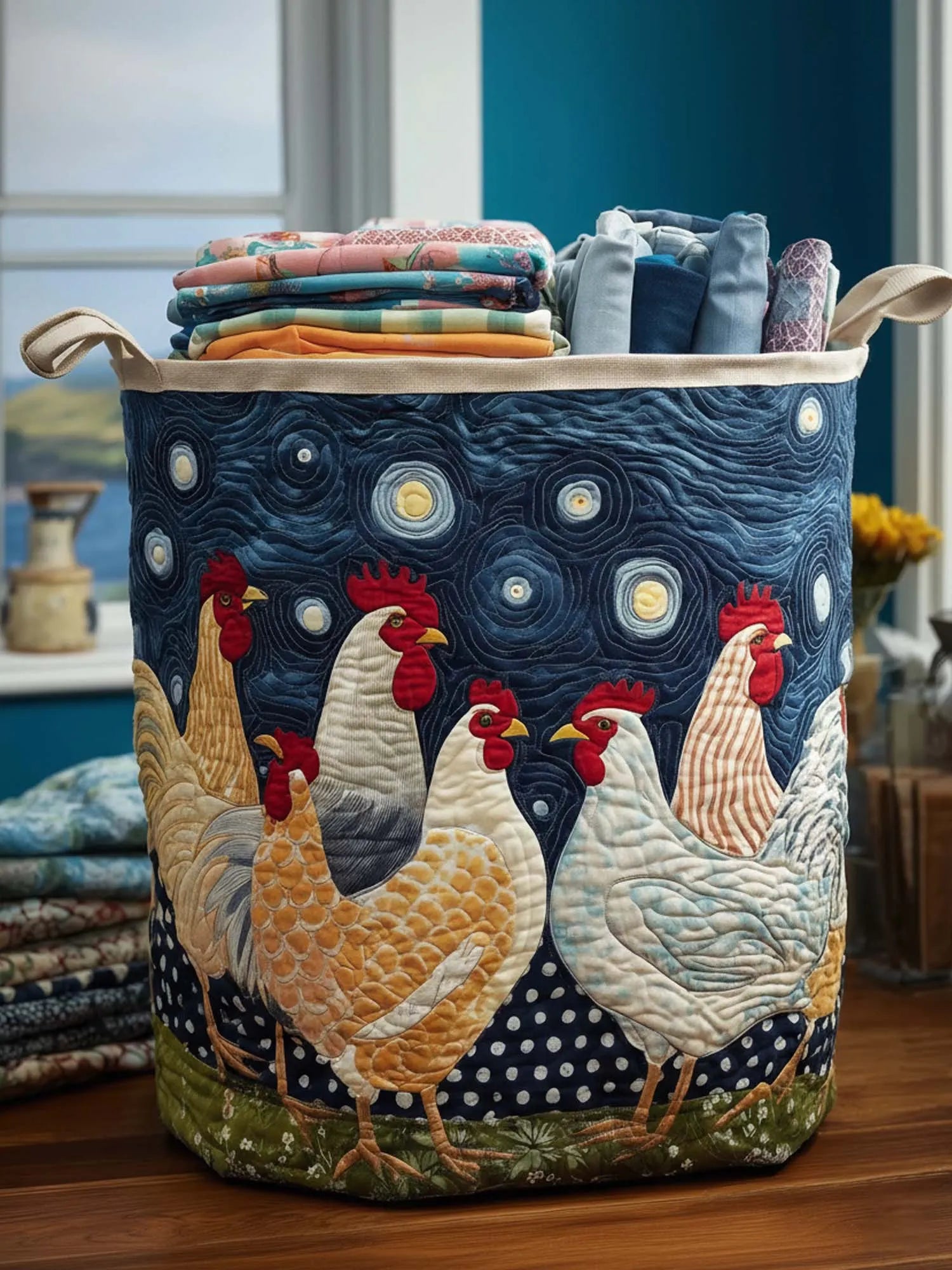 Chicken Dream Quilted Laundry Basket
