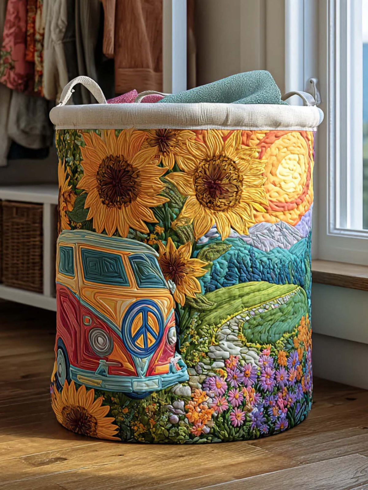 Hippie Van Quilted Laundry Basket
