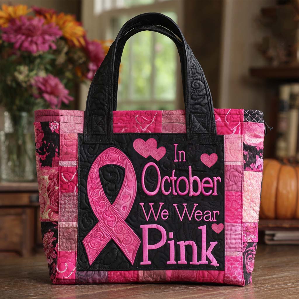Pink Ribbon Quilted Tote Bag NCU0VT239
