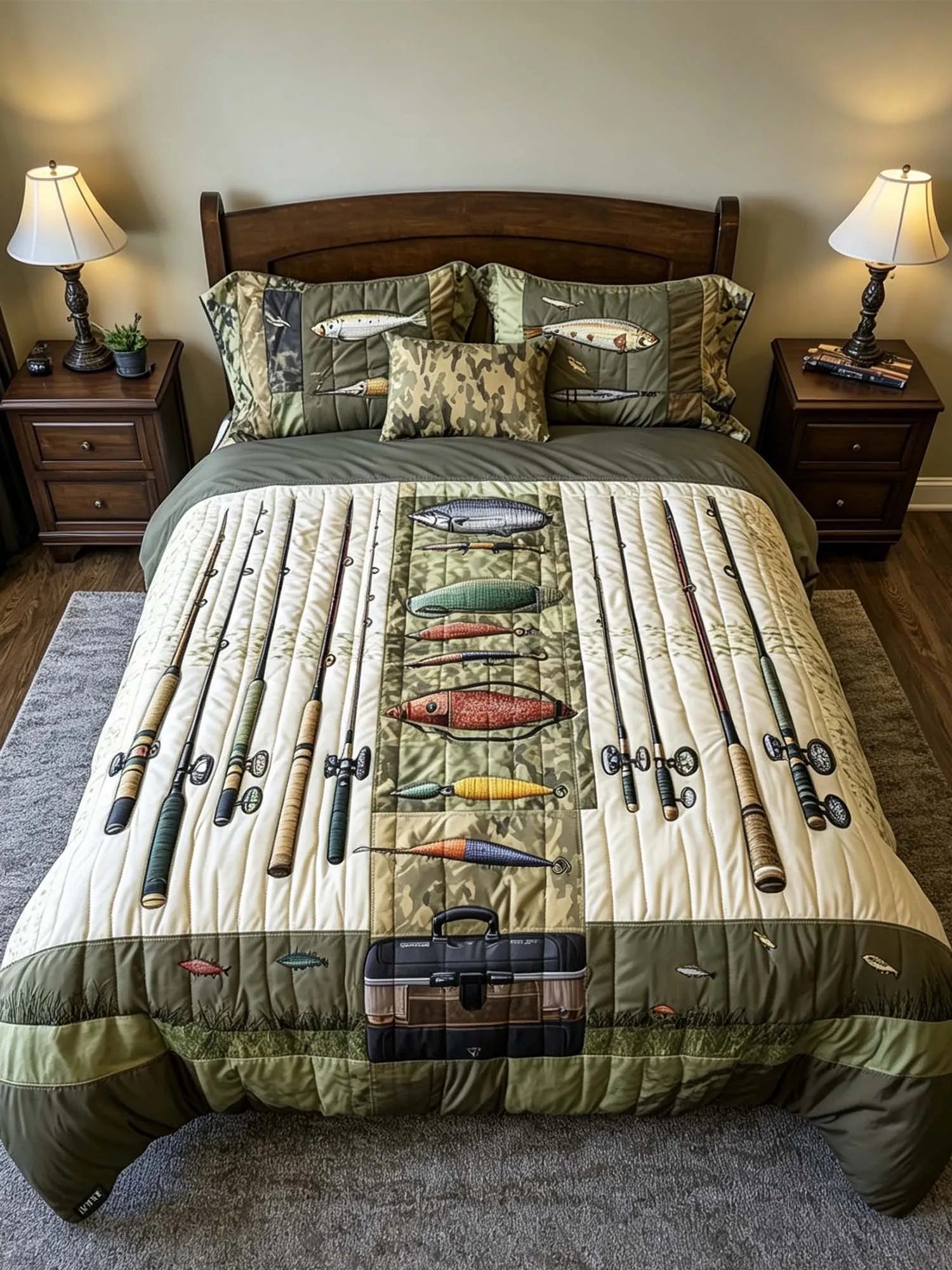 Fishing 3-Piece Quilted Bedding Set