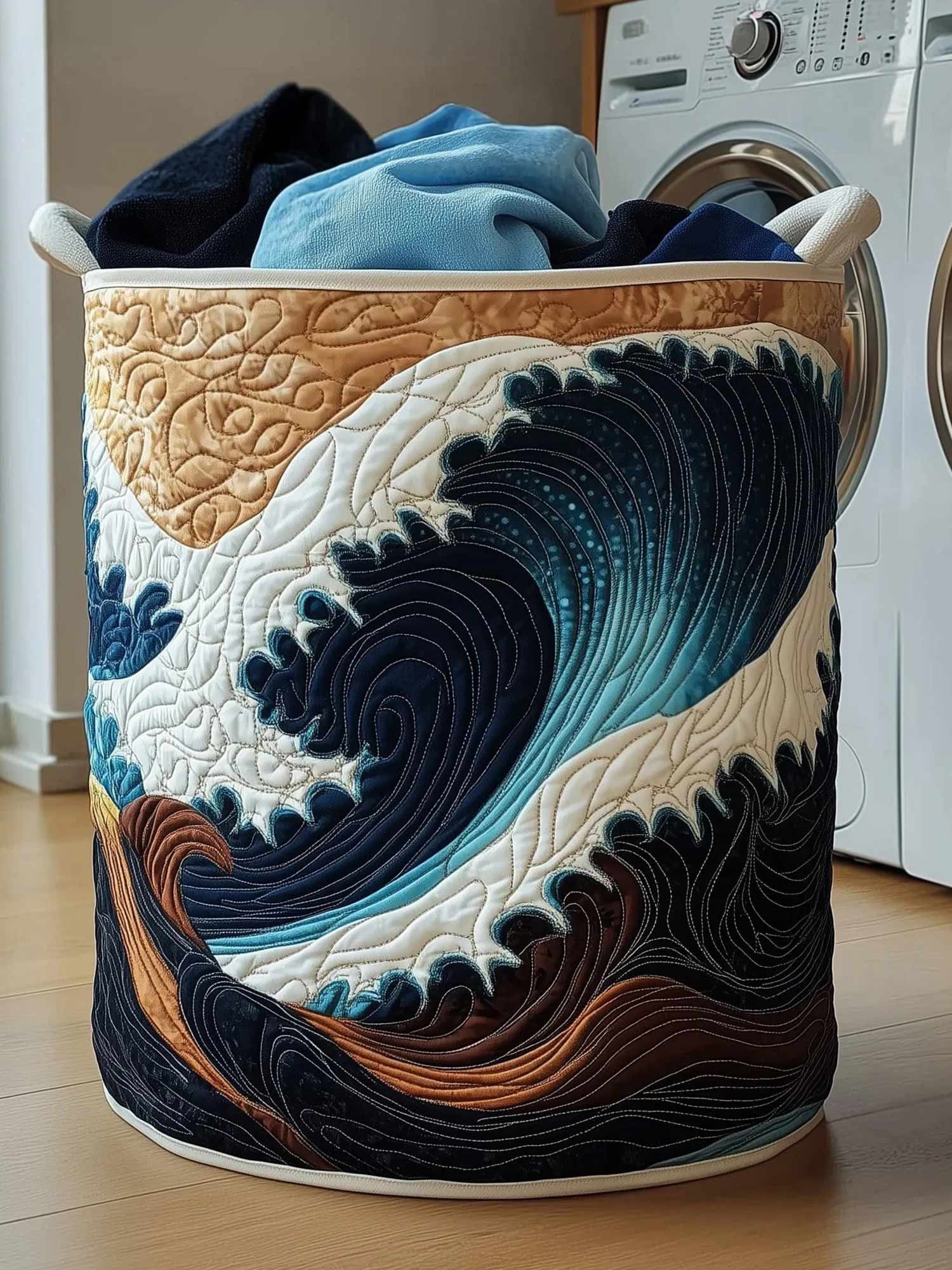 Tidal Waves Quilted Laundry Basket