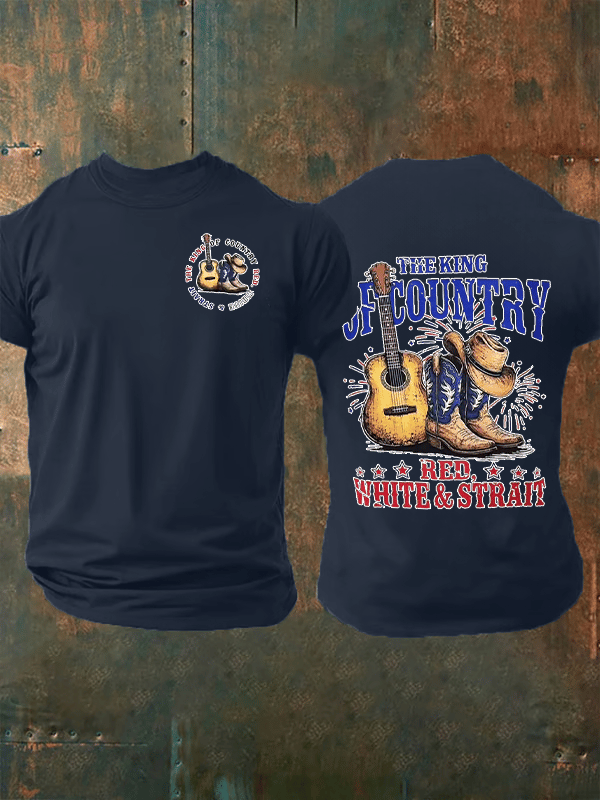 Men's RED WHITE & STRAIT Print T-Shirt