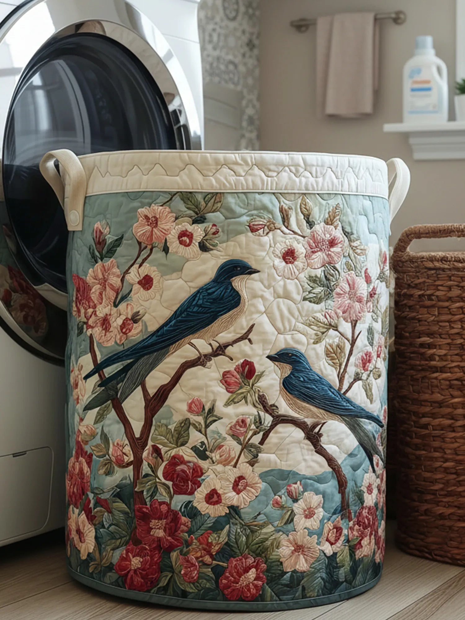Spring Swallow Quilted Laundry Basket