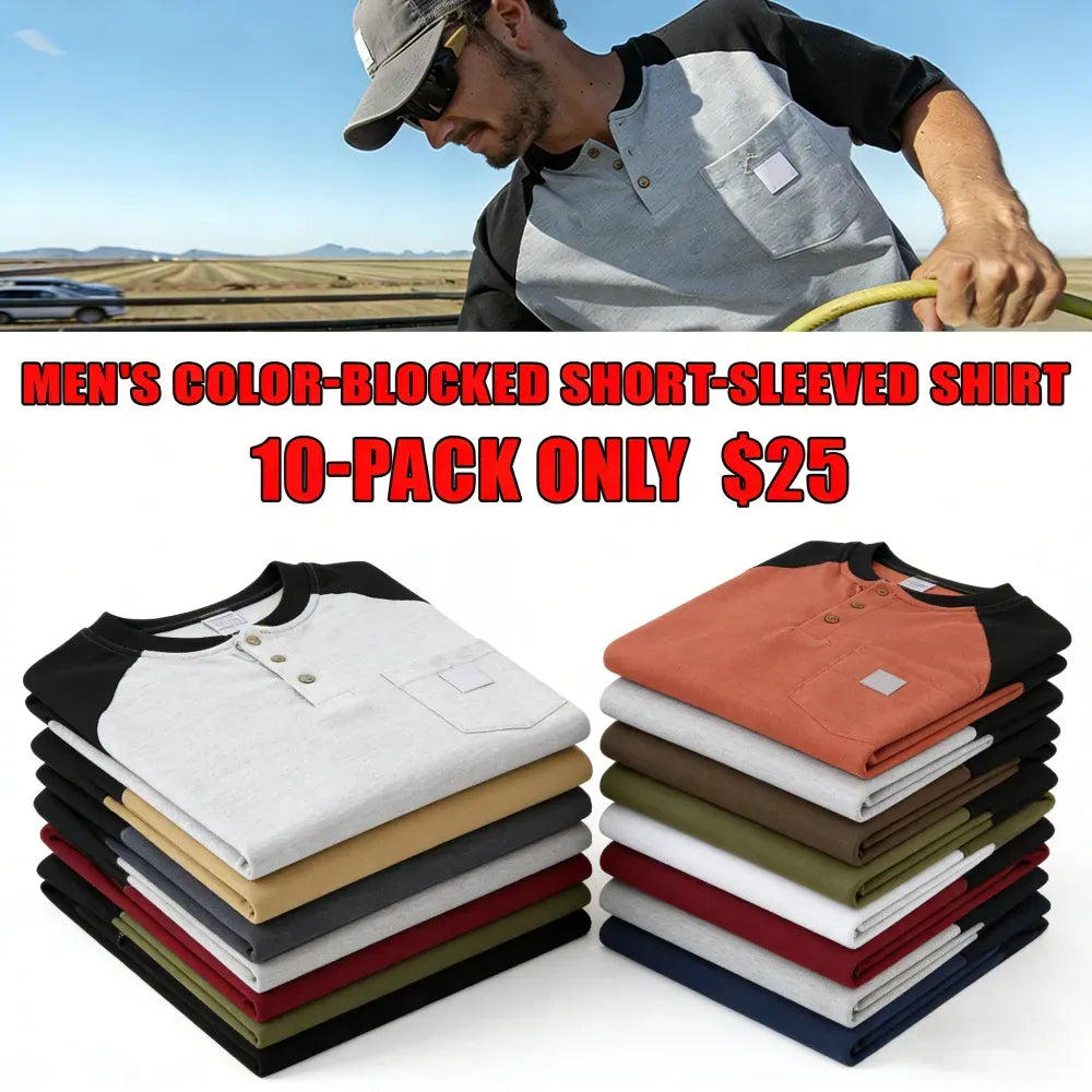 Men's color-blocked short-sleeved shirt
