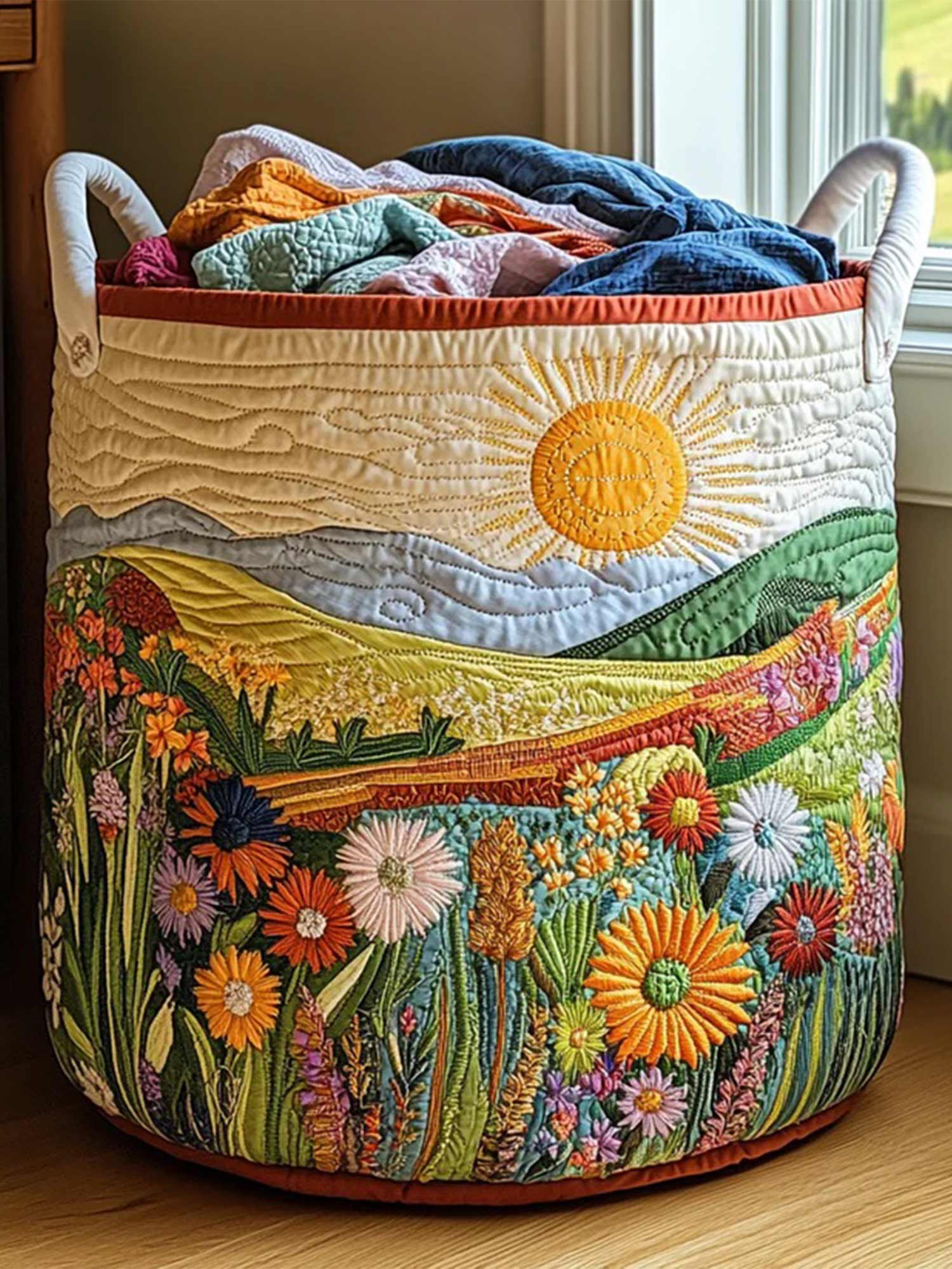 Spring Meadow Quilted Laundry Basket