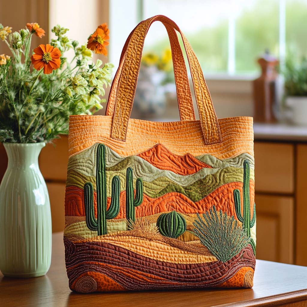 Desert Cactus Light Quilted Tote Bag