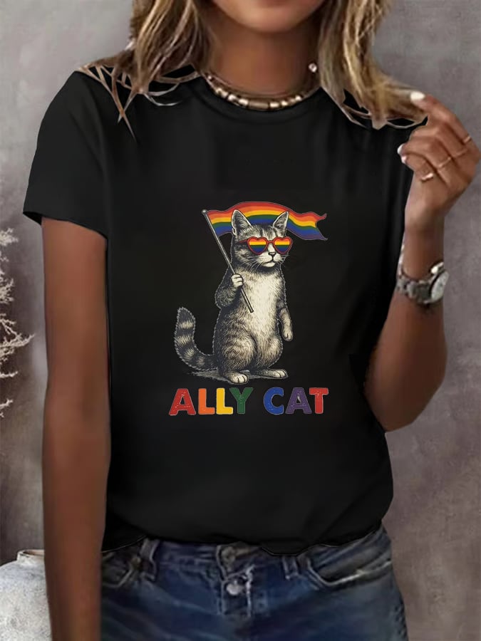 Women's Gay Month Rainbow Print Casual Crew Neck T-Shirt