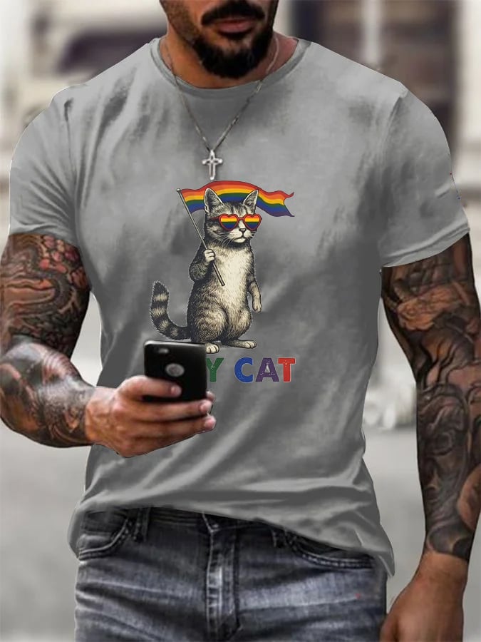 Men's Gay Month Rainbow Print Casual Crew Neck T-Shirt