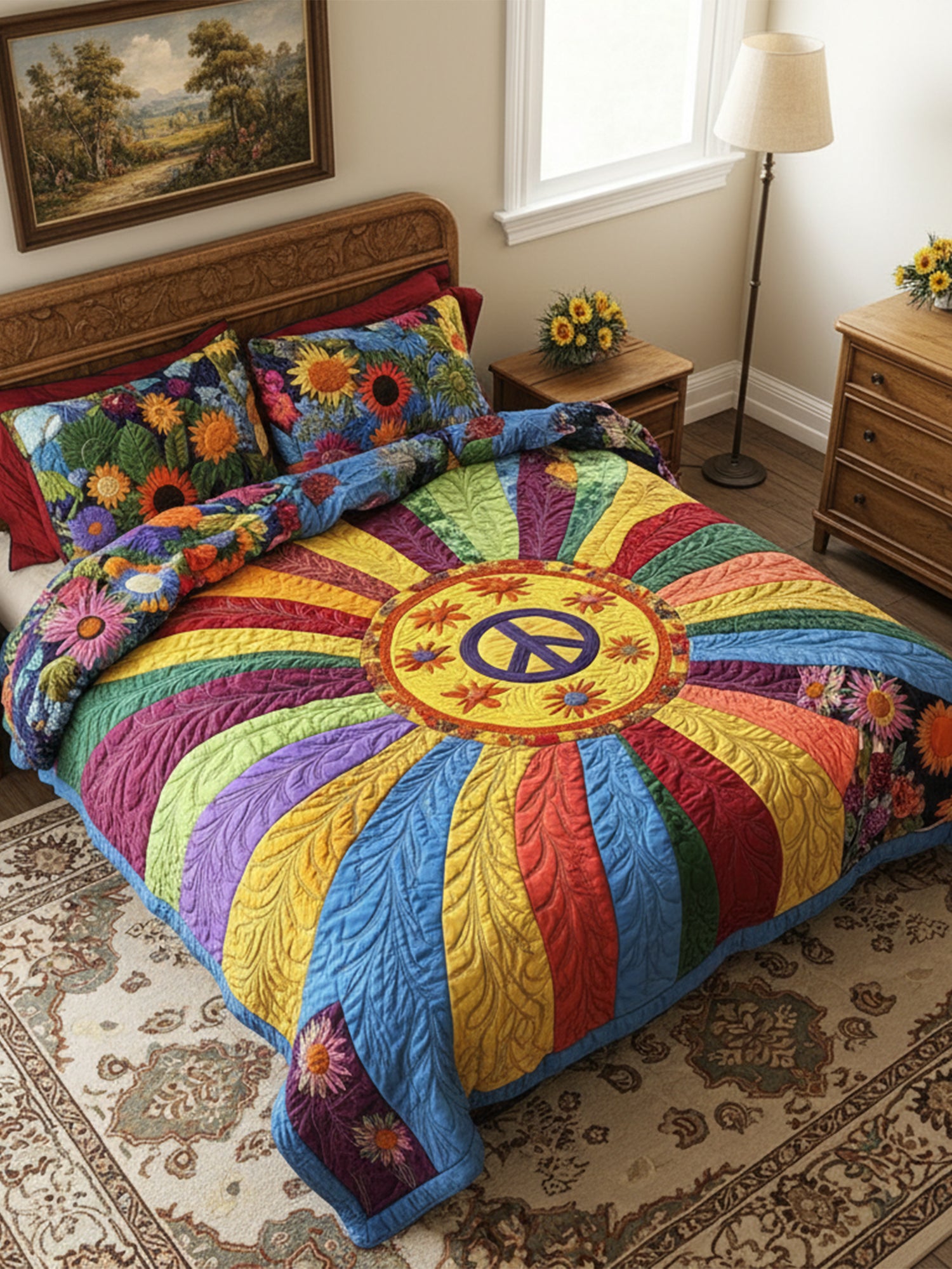 Vibrant Peace 3-Piece Quilted Bedding Set