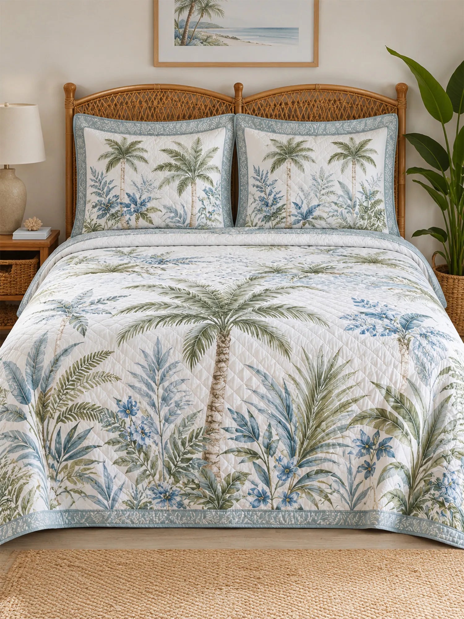 Coastal palm trees 3-Piece Quilted Bedding Set