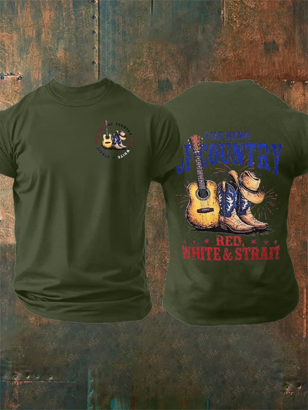 Men's RED WHITE & STRAIT Print T-Shirt