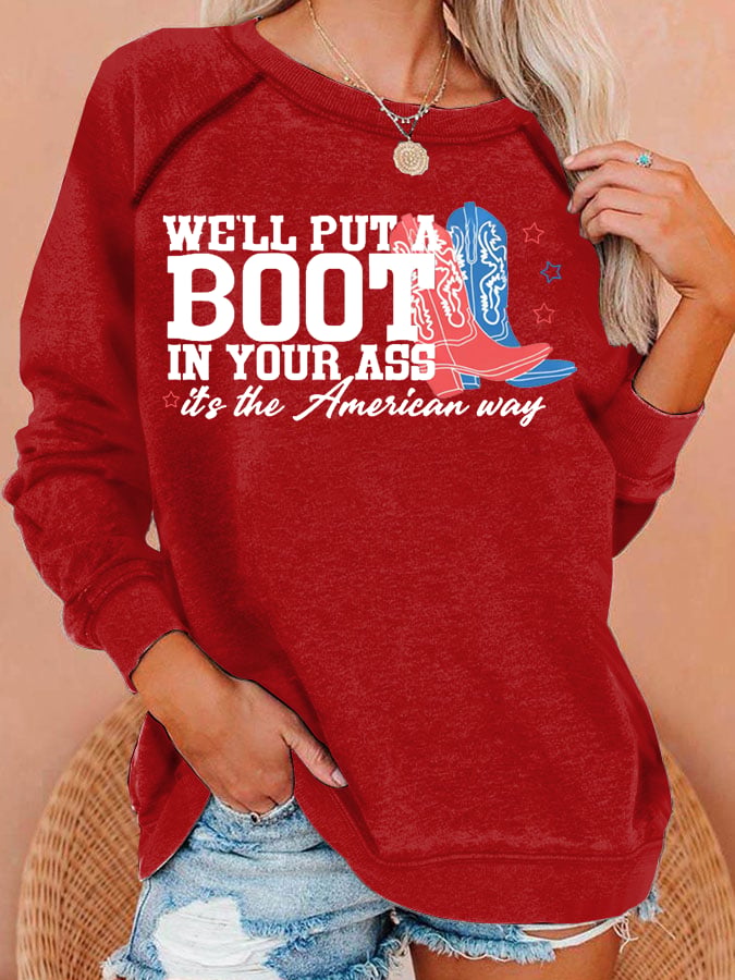 Women's Courtesy of the Red, White and Blue Cowboy Print Casual Sweatshirt