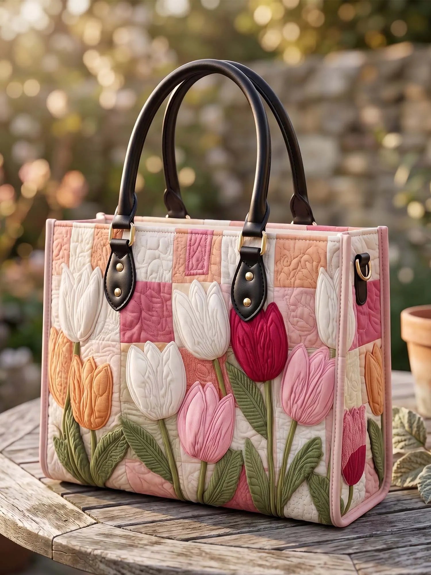 Tulip Quilted Leather Strap Bible Handbag