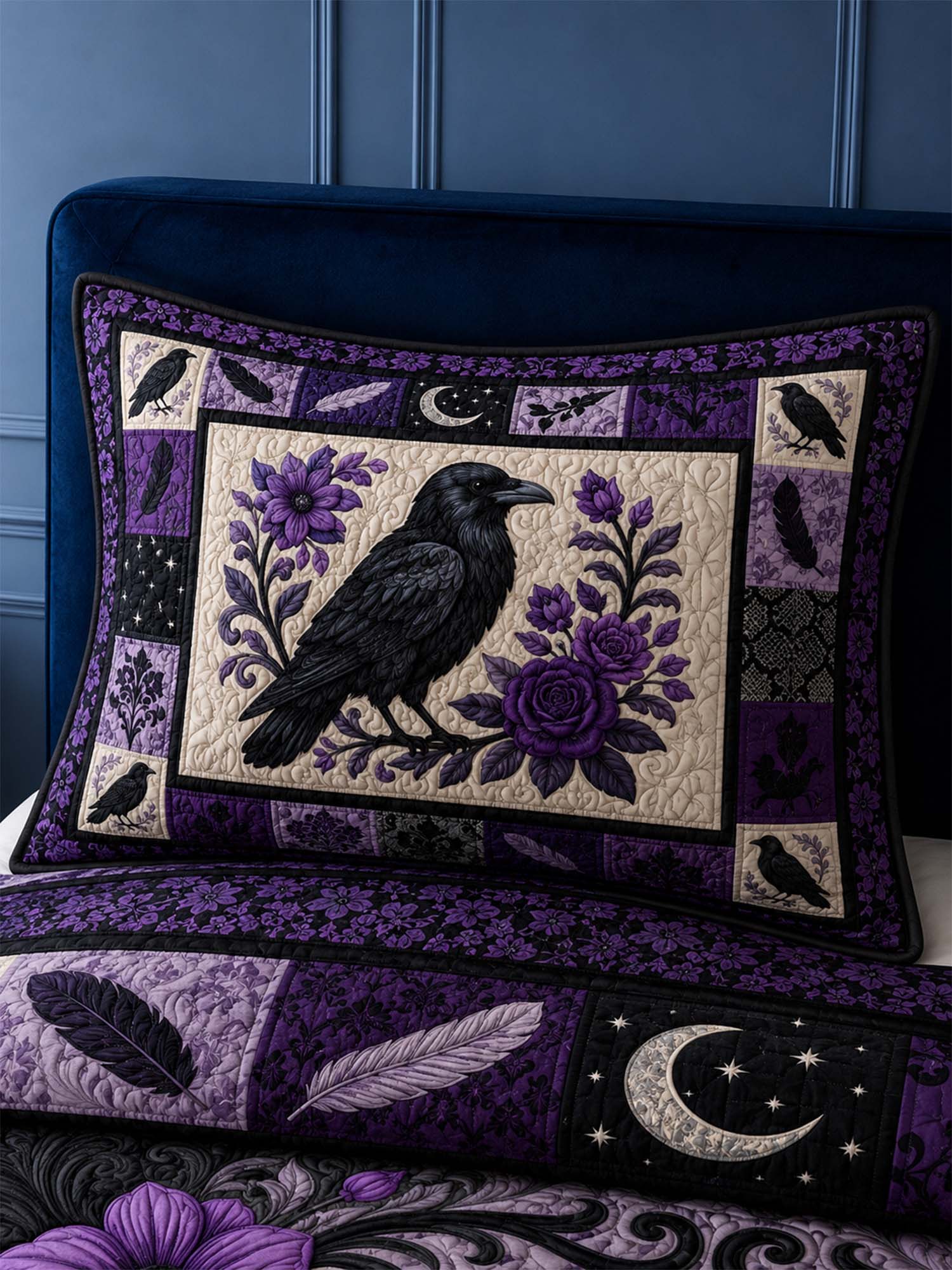 Raven Gothic Garden Quilted 3-Piece Bedding Set