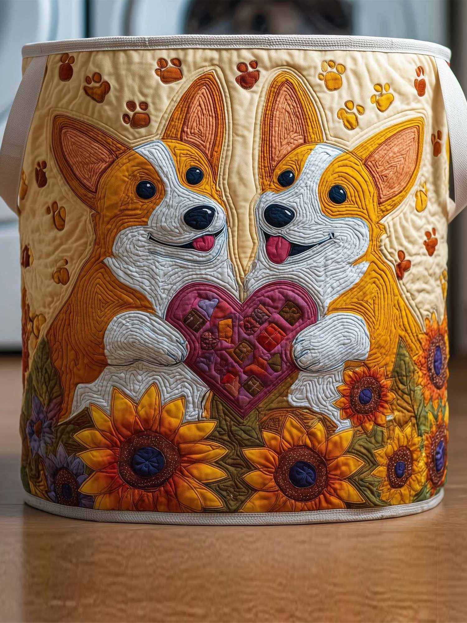 Corgi Quilted Laundry Basket
