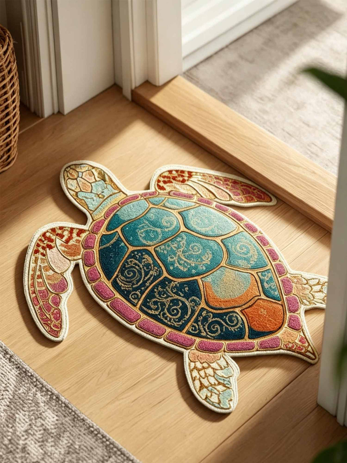 Pastel Mosaic Turtle Custom Shape Doormat
