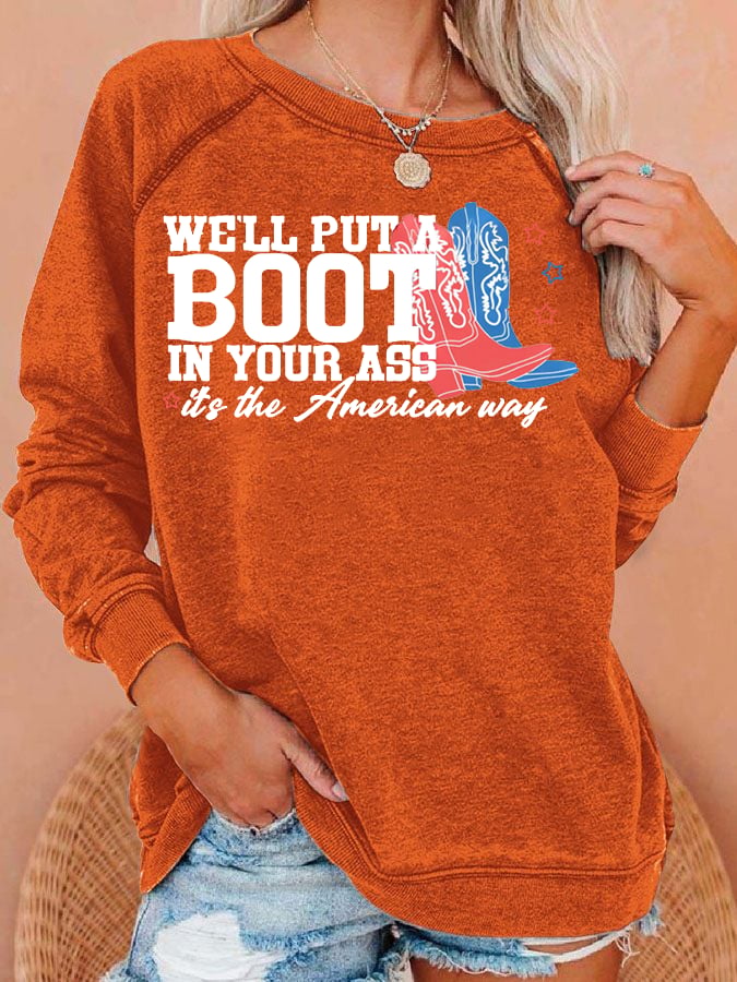 Women's Courtesy of the Red, White and Blue Cowboy Print Casual Sweatshirt