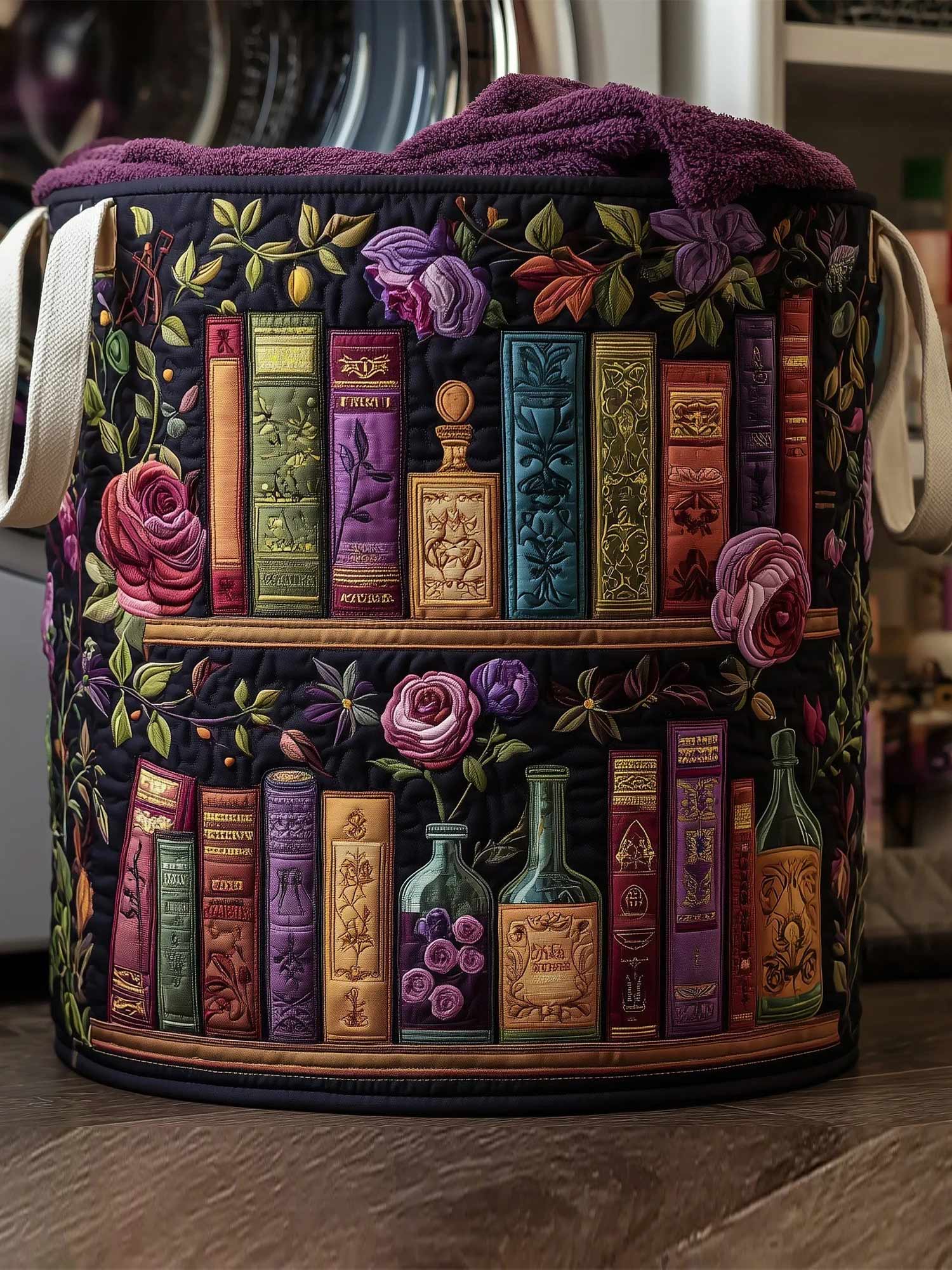 Bookish Quilted Laundry Basket