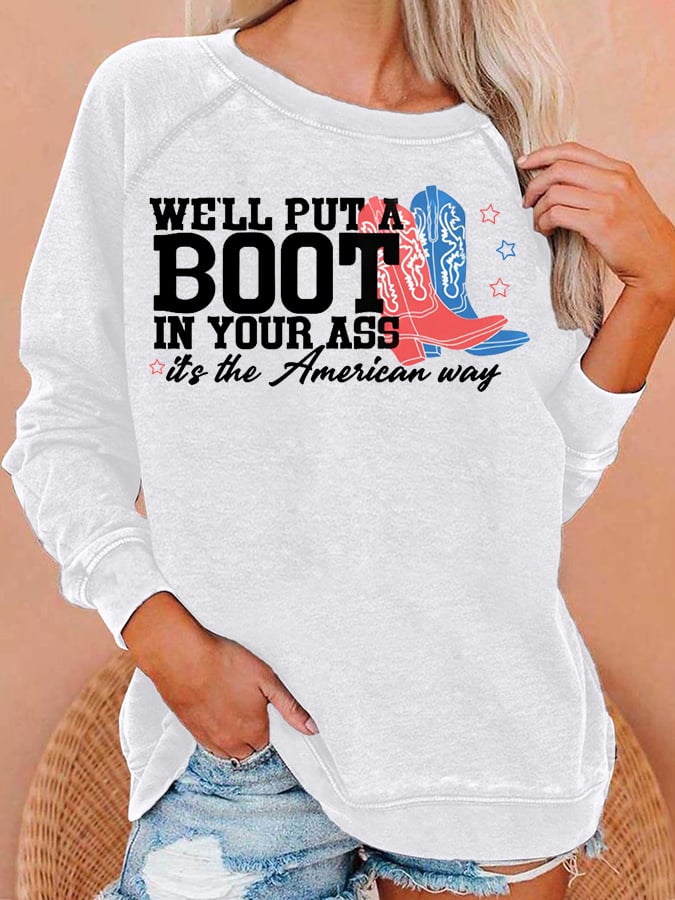 Women's Courtesy of the Red, White and Blue Cowboy Print Casual Sweatshirt
