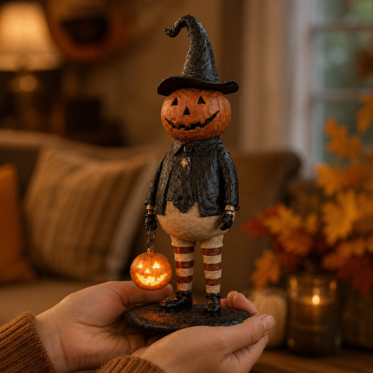 Vintage Lighted Pumpkin Witch Figurine