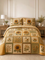 Sunflower Quilted 3-Piece Bedding Set – Classic Americana Quilted Bedding With Matching Pillow Shams