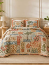 Tropical Botanical Quilted 3-Piece Bedding Set – Luxury Quilted Bedding with Matching Pillow Shams